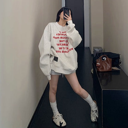 【トップス】アメカジ風 ゆったりシルエット フロッキープリント クルーネックスウェット パーカー【FCシリーズ】