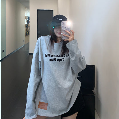 【トップス】フロッキープリント アルファベット コットン100％ 長袖 Ｔシャツ  【FCシリーズ】