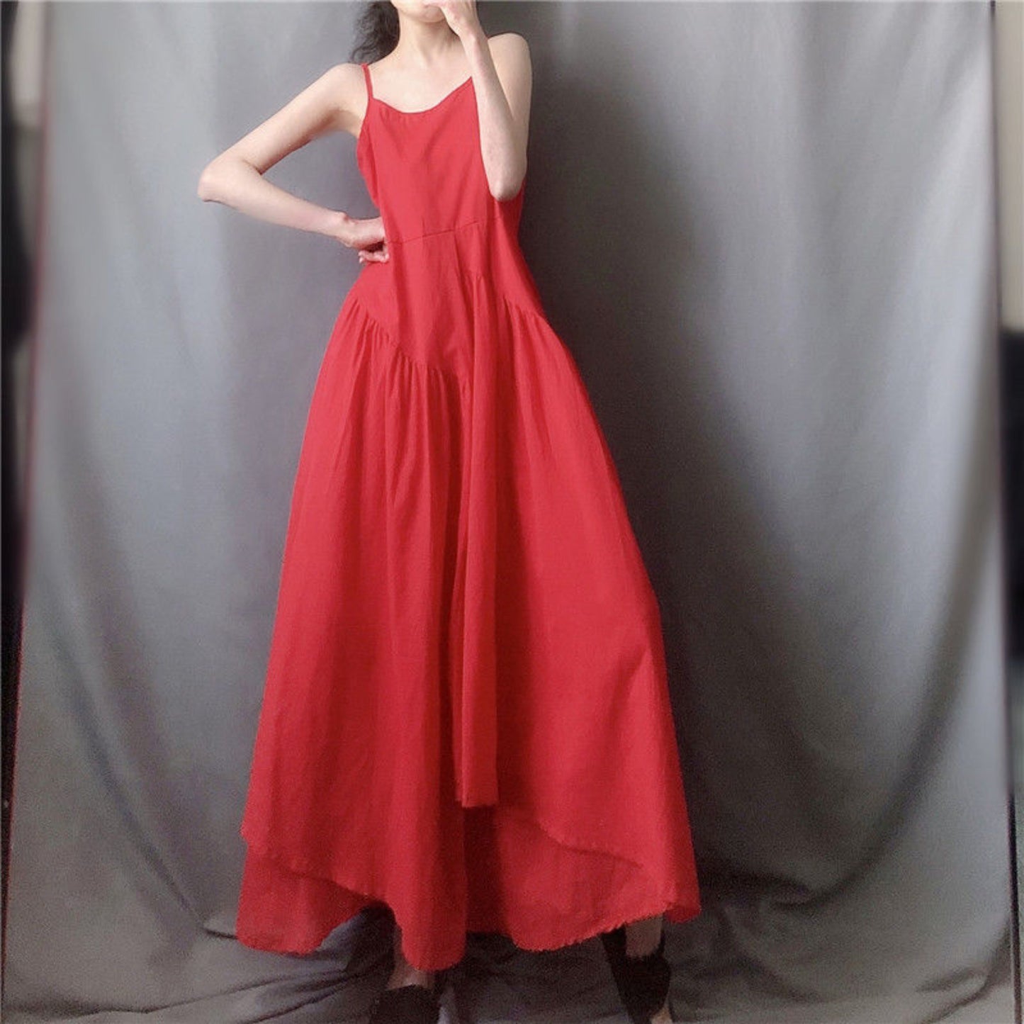 【ワンピース】夏新作 ナチュラル 不規則ヘム ホワイトノースリーブワンピース