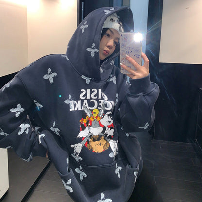 【トップス】レトロ ヴィンテージ加工 キャラクタープリント フード付き パーカー 【FCシリーズ】