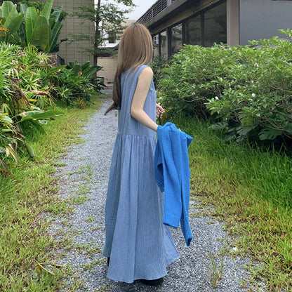 M~4XL【ワンピース】チェック柄 レディースノースリーブワンピース フロントボタン ロング丈ゆるシルエット【 JZ シリーズ】