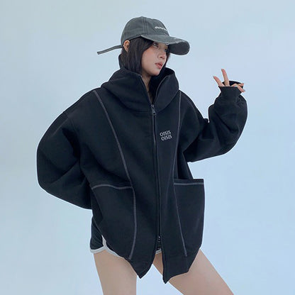 【アウター】カジュアル リラックスシルエット 刺繍フードジャケット レディース【FCシリーズ】