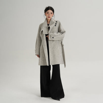 【アウター】ウール100% 高品質 ミドルコート レディース 立ち襟 ゆったり 上質 秋冬【JZシリーズ】