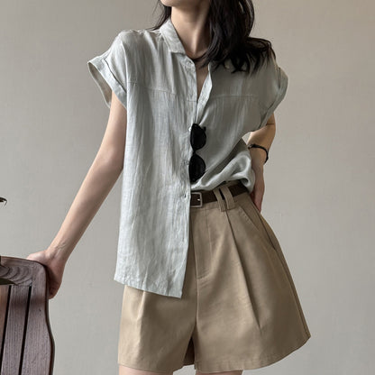 4color【トップス】リネン100% 韓国風 夏新作 無地 ゆったり 細見え シャツ【JZシリーズ】