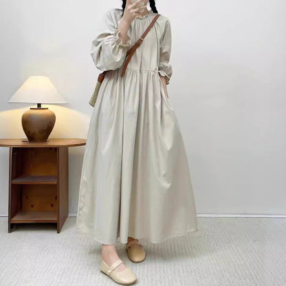 【24AW】【15～20日内発送】【ワンピース】無地 カジュアル 気質 着痩せ  ゆったり 長袖ワンピース