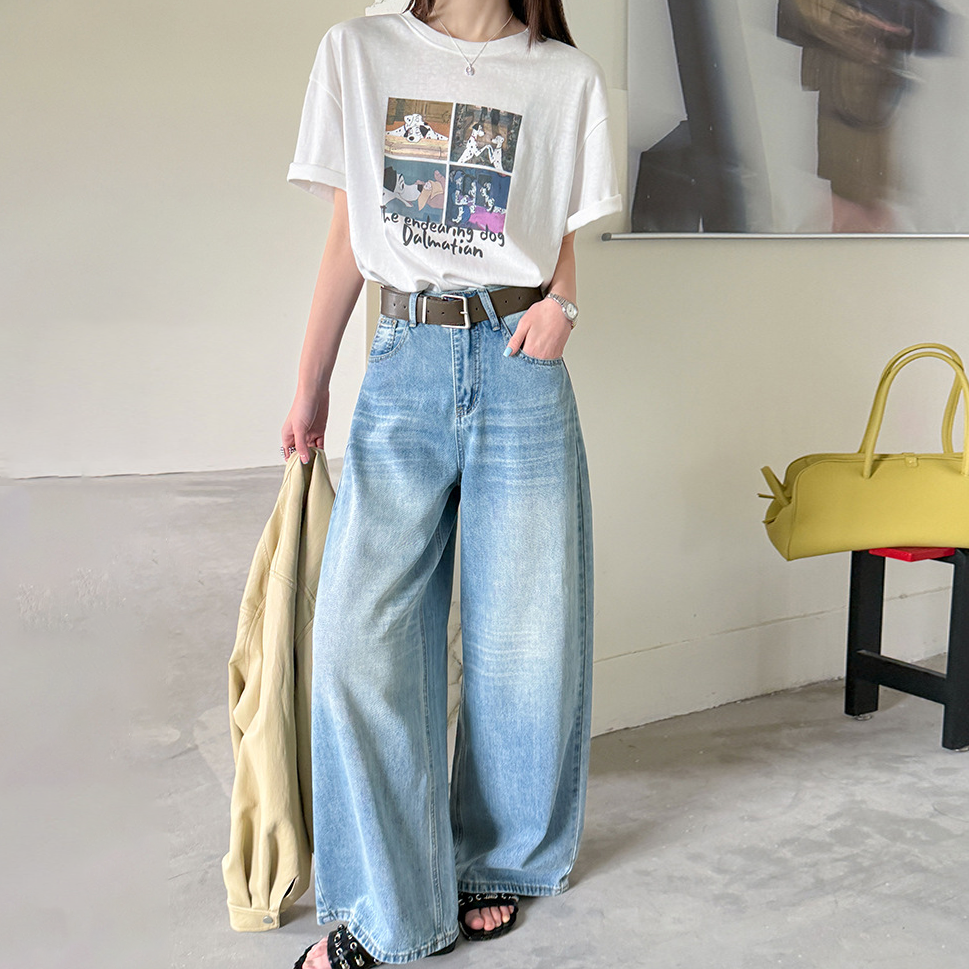 【トップス】犬プリントTシャツ レディース 夏新作 半袖 ゆったり カジュアル カップルコーデ【JZシリーズ】