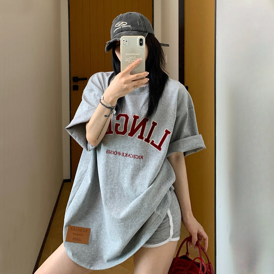 【トップス】夏 刺繍 ゆるリラックス コットン100% 半袖 Ｔシャツ【FCシリーズ】