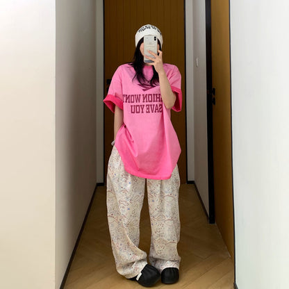 【トップス】【10～12日内発送】 夏 アメリカンウォッシュ加工 ヴィンテージ風デザイン ロゴプリント 綿100％ 半袖Tシャツ【FCシリーズ】