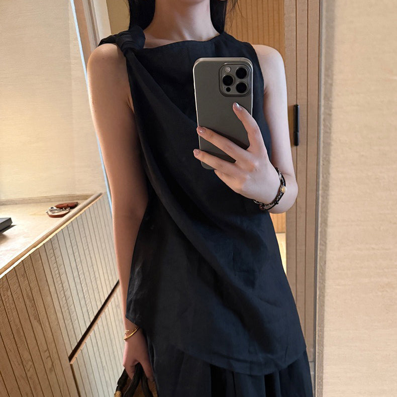 【単品注文】【セットアップ】夏 新作 アシンメトリー ツイスト タンクトップ＋スカート 上下セットアップ【SNシリーズ】