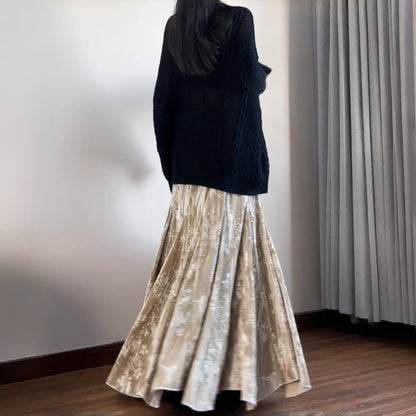 【ボトムス】オールドマネー プリント ベルベット アシンメトリー マーメイドスカート【SHシリーズ】