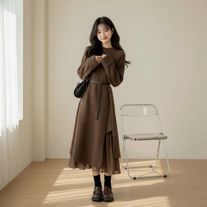 【ワンピース】春 秋 冬 ニット ワンピース + スカート 2点セット 【JZシリーズ】