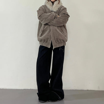 【アウター】ヴィンテージ フード 中綿ジャケット レディース 秋冬 裏起毛 保温 オーバーサイズ ジップアップ【FCシリーズ】【20～25日内発送】