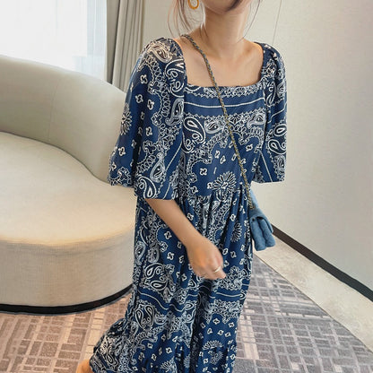 【ワンピース】 ヴィンテージ調 夏 フレンチ風 ミモレ丈 ゆったり 半袖ワンピース 休暇スタイル 上品な雰囲気【SHシリーズ】