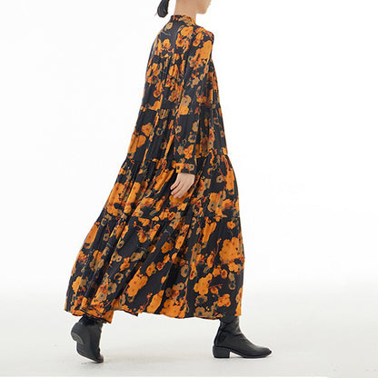 【ワンピース】ボヘミアン風 超フレア 長袖 ロングワンピース 春新作 大きいサイズ レディース ゆったり 体型カバー トレンドワンピース【SHシリーズ】