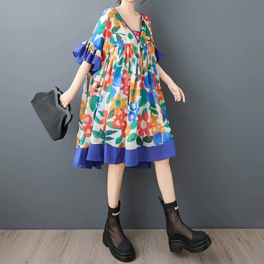 【ワンピース】プリントシフォンワンピース レディース ゆったり 体型カバー 着痩せ ロング丈 夏ワンピース【SHシリーズ】
