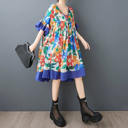 【ワンピース】プリントシフォンワンピース レディース ゆったり 体型カバー 着痩せ ロング丈 夏ワンピース【SHシリーズ】