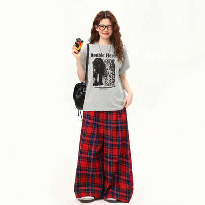 【トップス】アメリカンストリート プリントTシャツ レディース 半袖 ゆったり 短丈 正肩デザイン 夏 カジュアル 体型カバー 着回し【FCシリーズ】