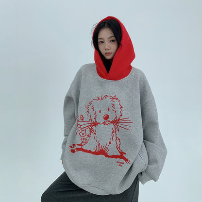 【トップス】裏起毛 春 秋 冬 カートゥーン レトロ フード付き パーカー 【FCシリーズ】