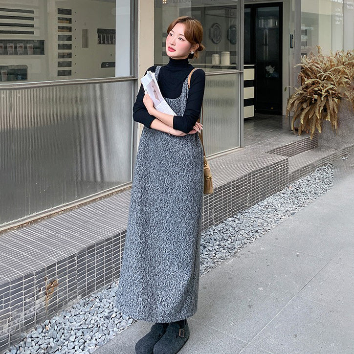 2点セット！【セットアップ】大人可愛い ウールキャミワンピース＋インナートップスセット レディース 秋冬 韓国風オシャレ【JZシリーズ】