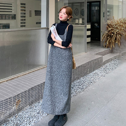 2点セット！【セットアップ】大人可愛い ウールキャミワンピース＋インナートップスセット レディース 秋冬 韓国風オシャレ【JZシリーズ】