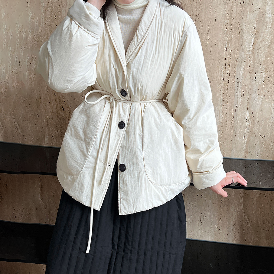 【アウター】ホワイトダックダウン レディース 冬 保温 軽量 ウエストリボン ダウンジャケット ダウンコート【JZシリーズ】