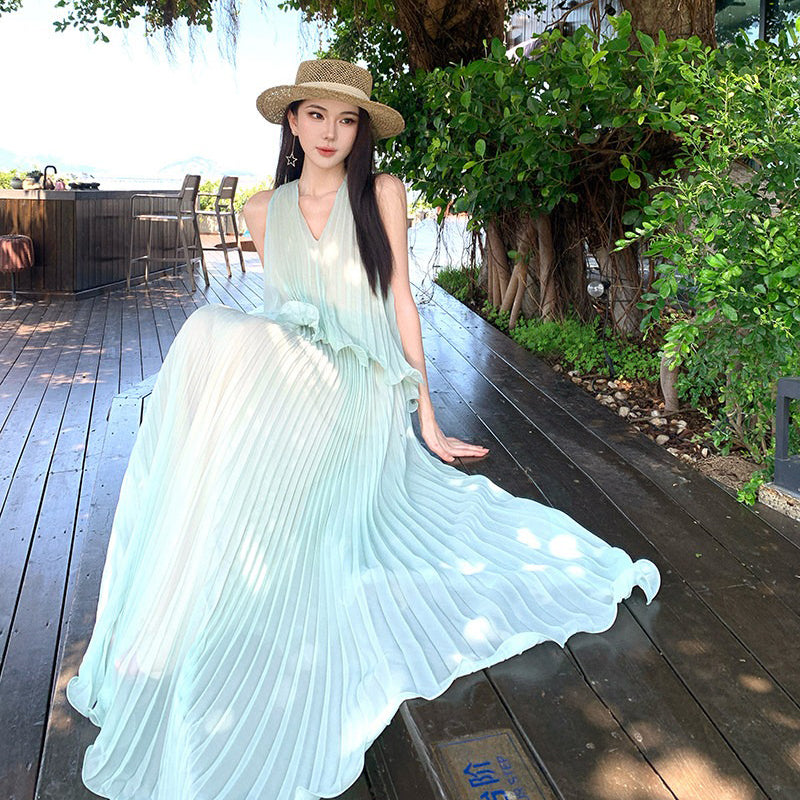【ワンピース】リゾート 海辺コーデ ミントグリーン ノースリーブ ワンピース レディース 夏新作 ビーチ バカンス ロング丈【SHシリーズ】