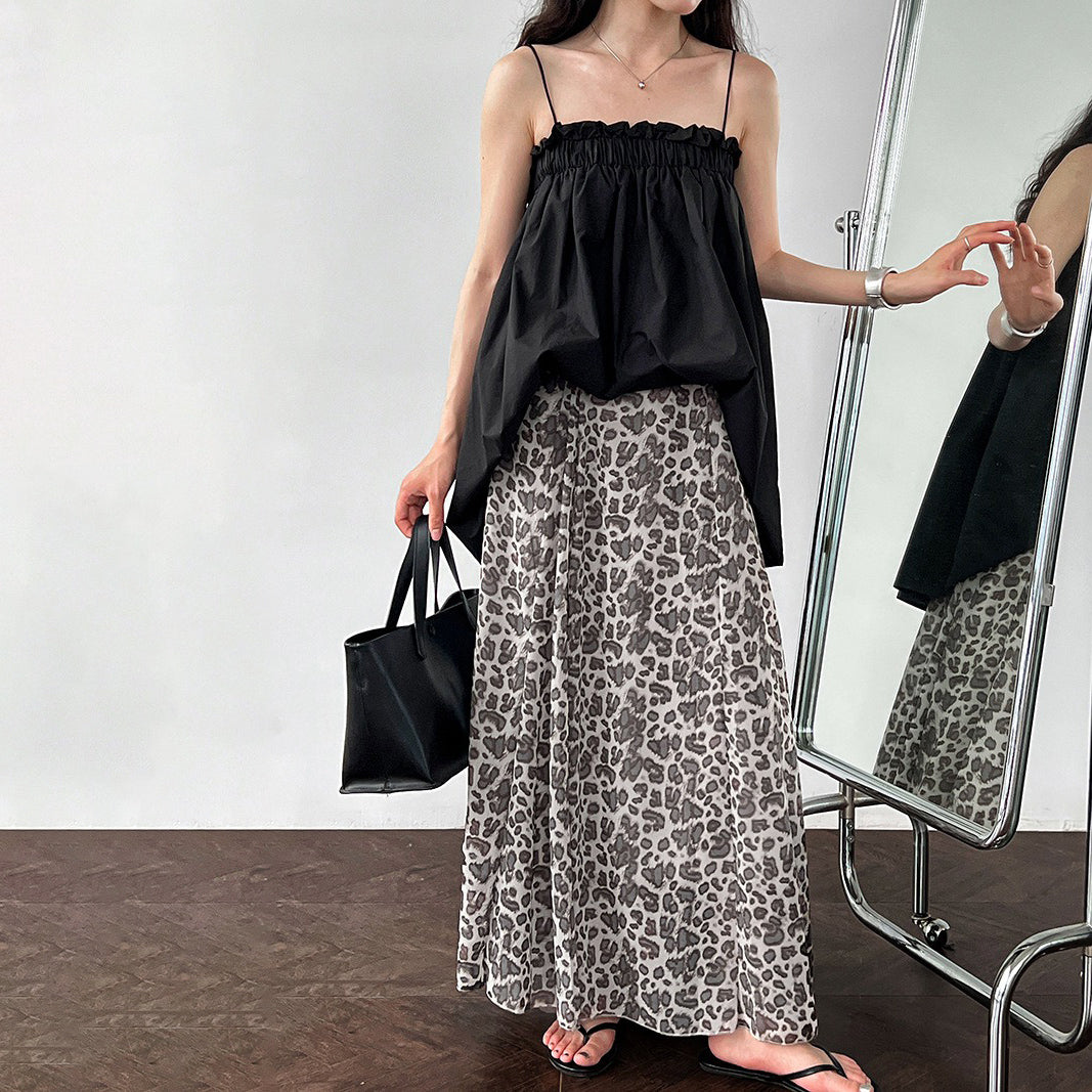 【ボトムス】春夏新作 ハイウエストプリーツスカート レオパード柄 ヒョウ柄 Aライン 着痩せ効果【JZシリーズ】【SHシリーズ】