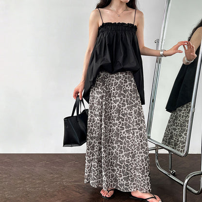 【ボトムス】春夏新作 ハイウエストプリーツスカート レオパード柄 ヒョウ柄 Aライン 着痩せ効果【JZシリーズ】【SHシリーズ】