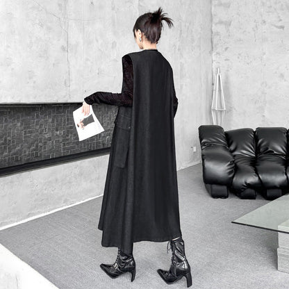 【ワンピース】暗黒系 大きめポケット デニムキャミワンピース レディース ゆったり体型カバー ロング丈 ノースリーブワンピース【AHシリーズ】