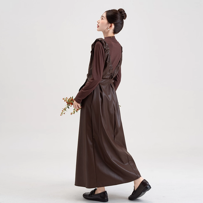 【セットアップ】PUレザー ベストワンピース＋インナー セットアップ レディース 細見え 2点セット