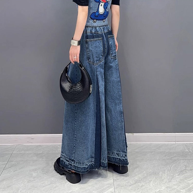 【ボトムス】アメカジ ウォッシュ加工デニムワイドパンツ レディース 春秋 ヴィンテージ風 ルーズシルエット カジュアル【AHシリーズ】