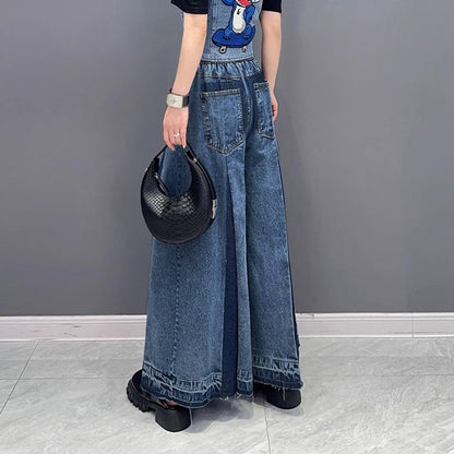 【ボトムス】アメカジ ウォッシュ加工デニムワイドパンツ レディース 春秋 ヴィンテージ風 ルーズシルエット カジュアル【AHシリーズ】