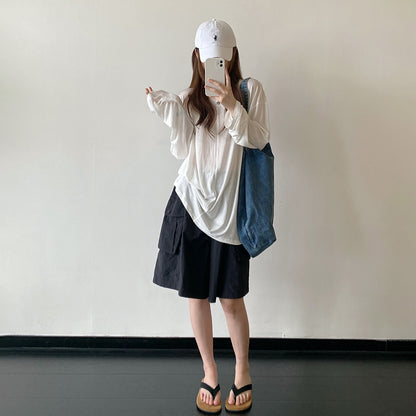 【トップス】リヨセル100％冷感ロンT レディース ゆったり クルーネック 長袖 UV対策 春夏Tシャツ【FCシリーズ】