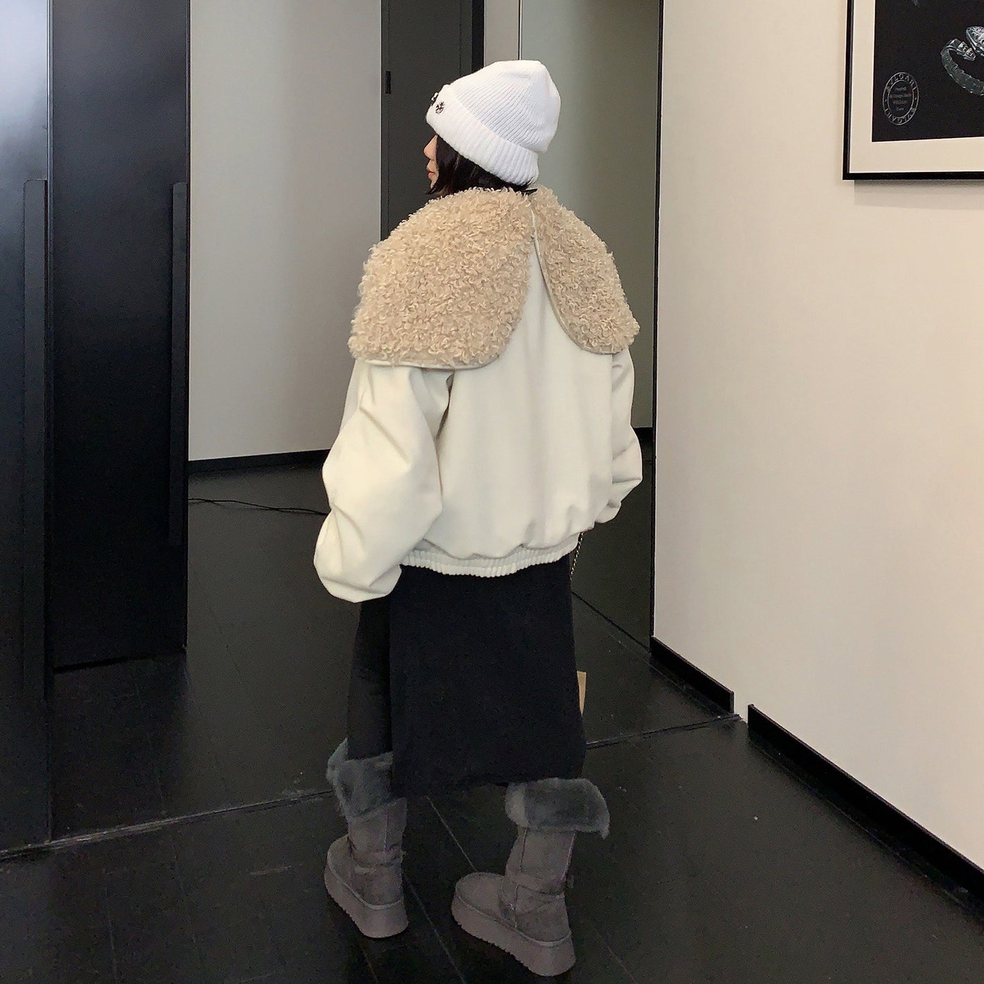 【アウター】フードファスナー開閉OK ✅️ レトロ個性派 セーラーカラー 厚手ウール調 綿入れコート【FCシリーズ】【10~13日発送】