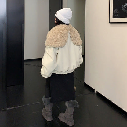 【アウター】フードファスナー開閉OK ✅️ レトロ個性派 セーラーカラー 厚手ウール調 綿入れコート【FCシリーズ】【10~13日発送】