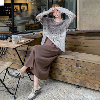 2点セット！【セットアップ】グラデーションニットカーディガンセット ワンピース レディース 韓国風 雰囲気抜群 絶美でユニーク【JZシリーズ】