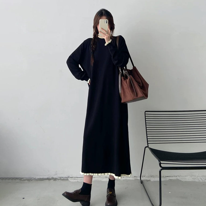 【ワンピース】ゆったりニットワンピース レディース 秋冬新作 大きいサイズ ロング丈 レイヤードスタイル【JZシリーズ】