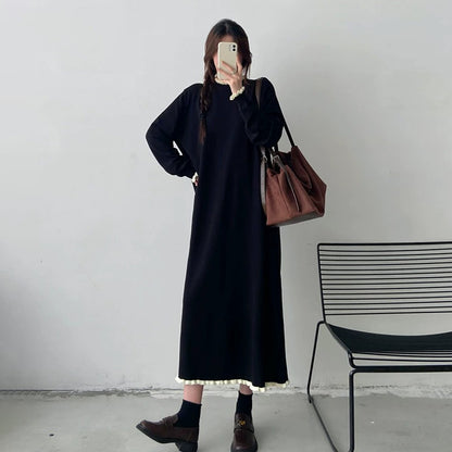 【ワンピース】ゆったりニットワンピース レディース 秋冬新作 大きいサイズ ロング丈 レイヤードスタイル【JZシリーズ】