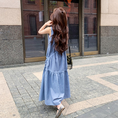 【ワンピース】夏新作 フレンチ気質 ギャザー＆リボンデザイン ノースリーブワンピース【SHシリーズ】