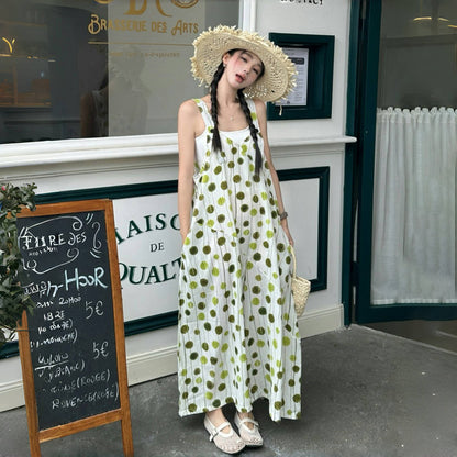 【ボトムス】カジュアル シック 夏新作 気質Vネック ヴィンテージドット ジャンプスーツ【SHシリーズ】