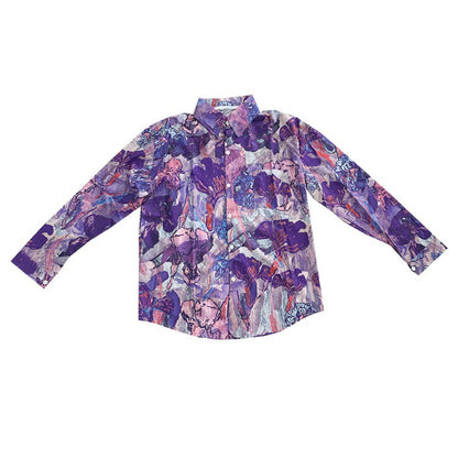 【トップス】フラワープリント ヴィンテージシャツ 港風 古着風 長袖 花柄 トップス デザイン感【SHシリーズ】