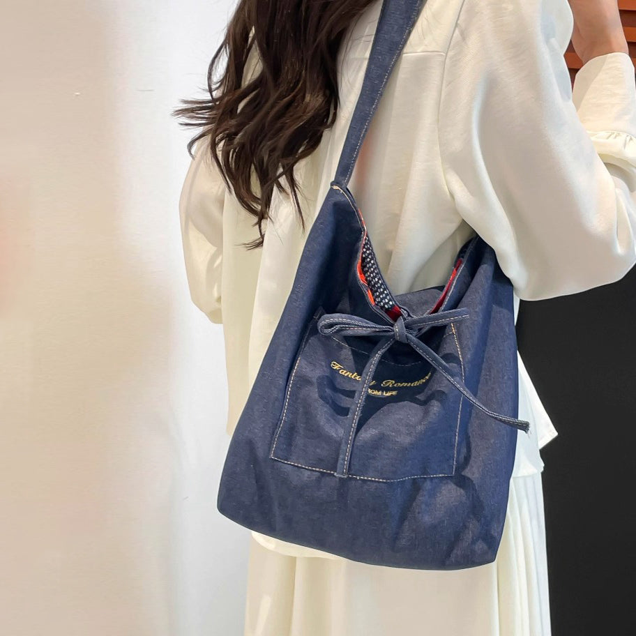 両面使える！【バッグ】レディース トートバッグ デニム 大容量 通勤 学校 斜め掛け 肩掛け ショルダーバッグ【SHシリーズ】