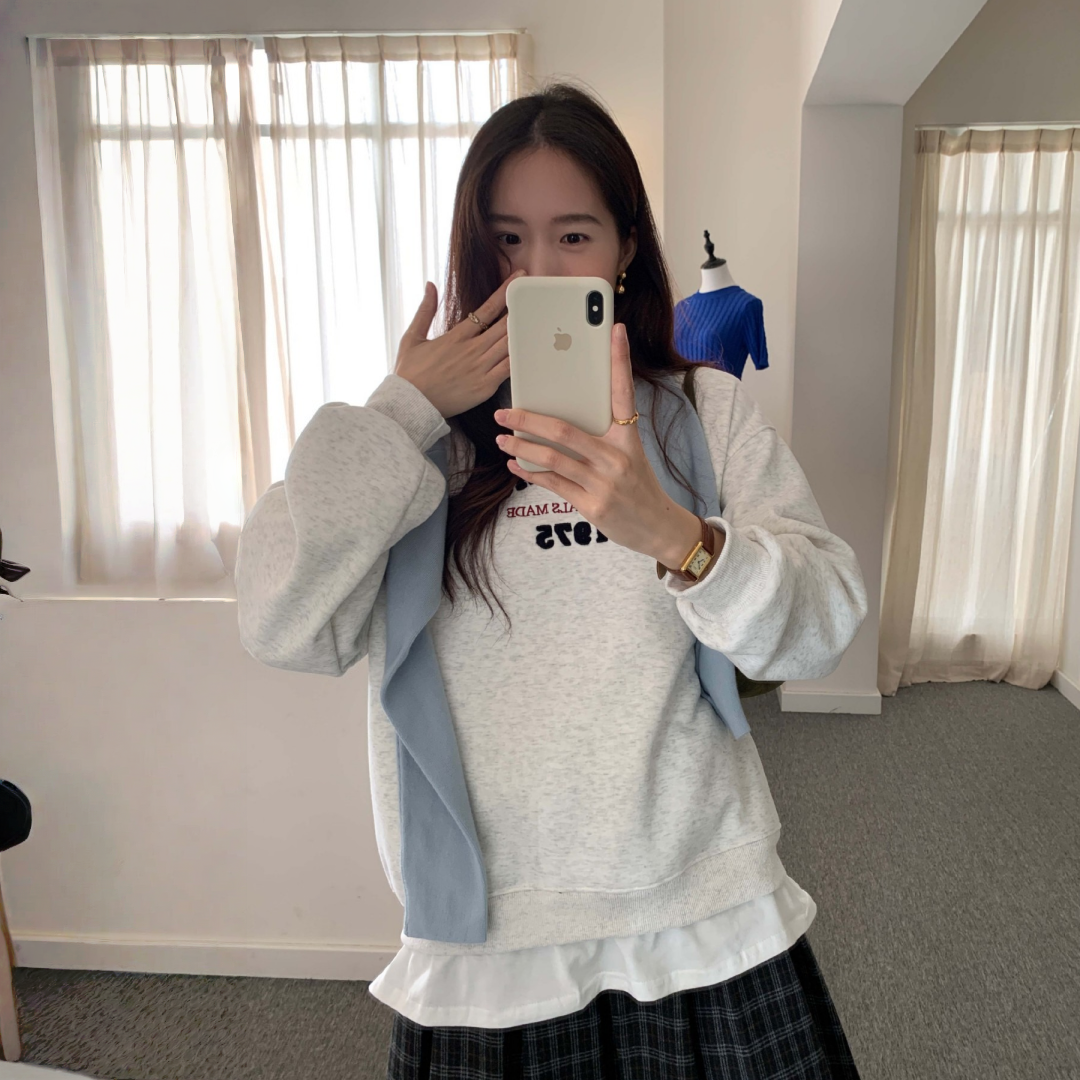 【トップス】レイヤード風 春 秋 冬 タオル刺繍 裏起毛 厚手 若見え パーカー 【JZシリーズ】