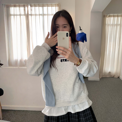 【トップス】レイヤード風 春 秋 冬 タオル刺繍 裏起毛 厚手 若見え パーカー 【JZシリーズ】