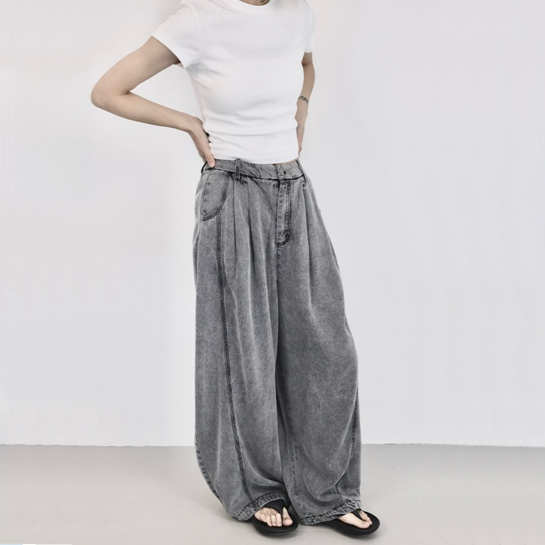 【ボトムス】夏 ハイウエスト フルレングス 体型カバーストレートパンツ 【AHシリーズ】