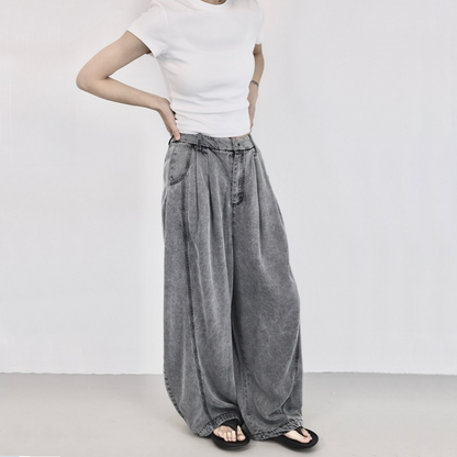 【ボトムス】夏 ハイウエスト フルレングス 体型カバーストレートパンツ 【AHシリーズ】