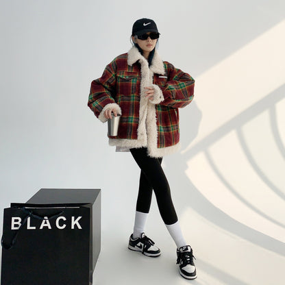 【アウター】秋冬 レトロ ゆったり 厚い保温 切り替えし チェック柄 ジャケット【FCシリーズ】