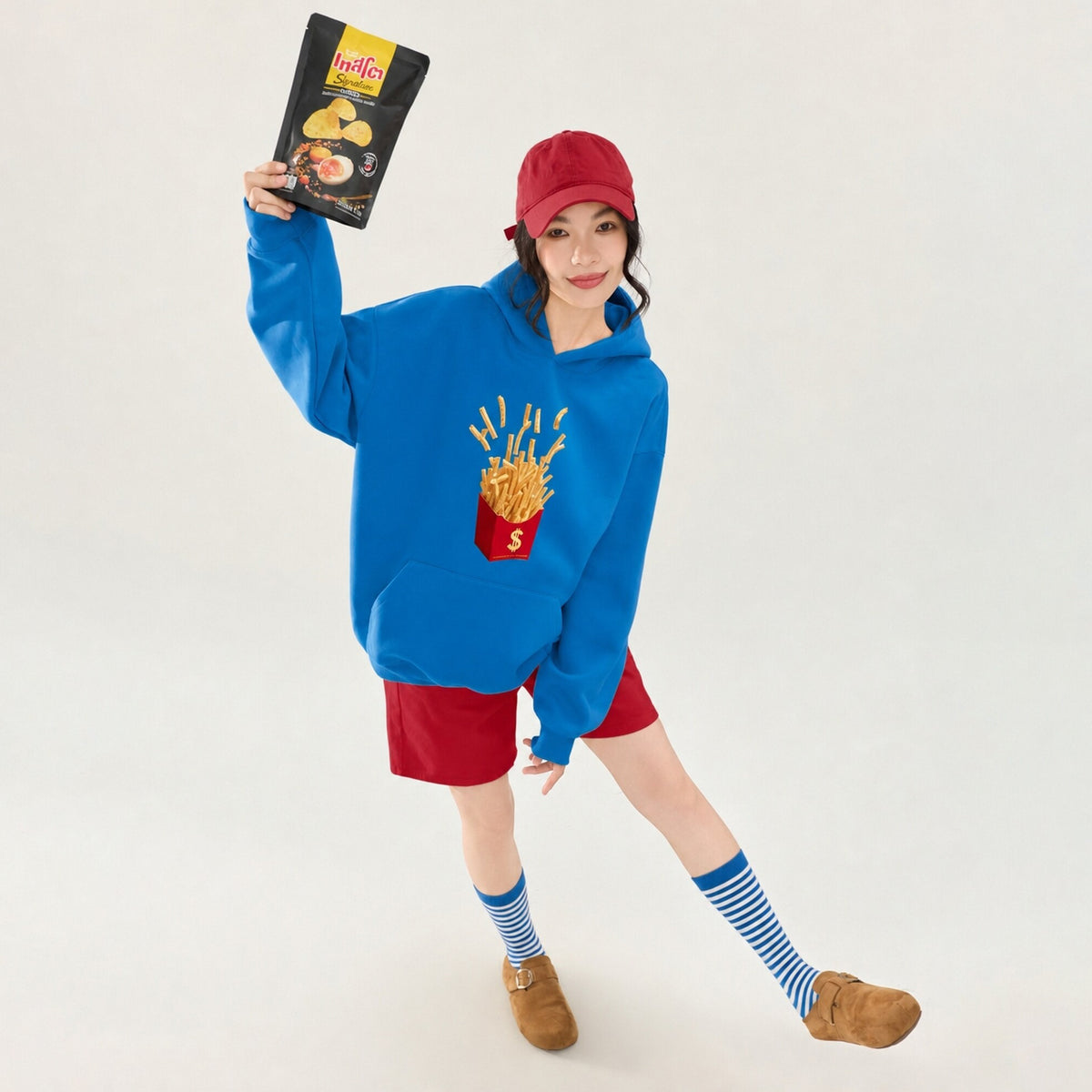 【トップス】🍟フライドポテト柄グラフィックパーカー レディース 秋新作 フード付き オーバーサイズ リラックス 韓国風【FCシリーズ】