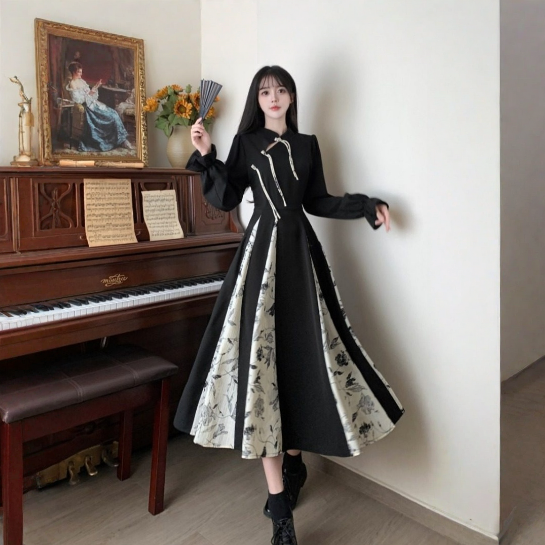 【ワンピース】春 秋 冬 モダンチャイナ 長袖 ワンピース 【AHシリーズ】