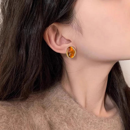 【🎁 B2G1｜先行スタート！】【グッズ】メラード風 アシンメトリー デザイン 琥珀色ピアス おしゃれ ヴィンテージ風 イヤーアクセ
